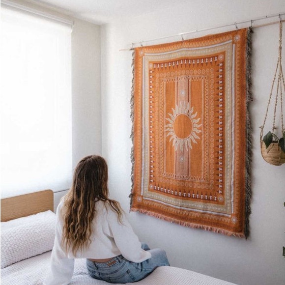 Sunset Orange/Blue Afghan Rug - Picture 7 of 8